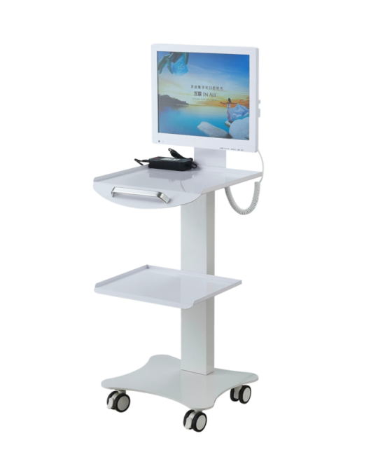 Cart mobil cu 3 etajere 2 prize si suport pentru monitor